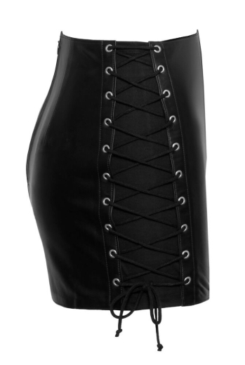 Leather Mini Skirt w. underlaid Lacings short & slim Cut small Zipper @Back by ZADO Fetish Fashion buy cheap