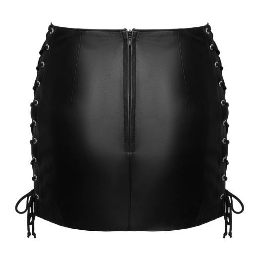 Leather Mini Skirt w. underlaid Lacings soft black Lambskin Zipper @Back by ZADO Fetish Fashion buy cheap