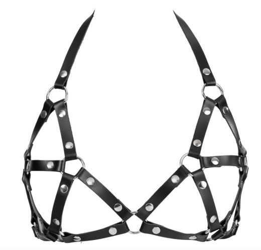 Leder Riemen-BH m. Nackenträger mit Metall O-Ringen & Nieten per Schnallen im Rücken & Nacken einstellbar kaufen