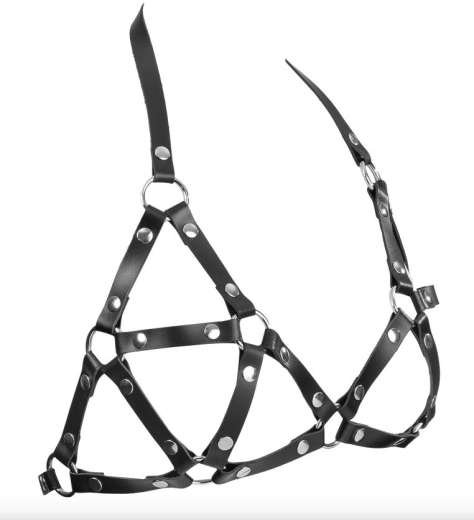 Leder Riemen-BH m. Nackenträger mit Metall O-Ringen & Nieten per Schnallen einstellbar Spaltleder von RIMBA kaufen