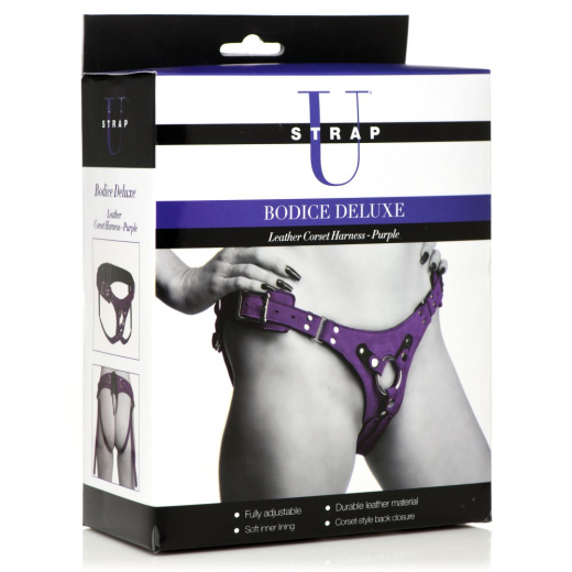 Leder Umschnalldildogürtel Corset Harness violett