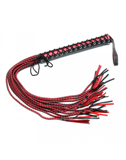 Leather Flogger Whip braided 15 Strand red-black
