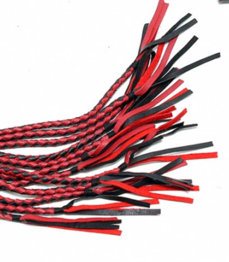 Lederflogger Peitsche geflochten 90cm 15 Strang rot-schwarz