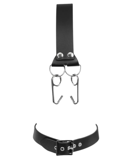 Lederhalsband m. Kopfriemen & Nasenhaken zieht den Kopf nach hinten BdSM Kopf-Fessel von RIMBA günstig kaufen