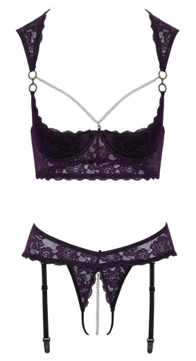 Longline-Hebe-BH & Strapsstring ouvert m. Perlenketten