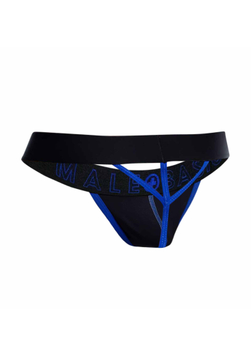 Male Basics String Neon blau elastisch schwarz mit neonblauem Beutel & Nähten von MALE BASICS günstig kaufen