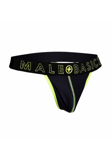 Male Basics String Neon gelb elastisch schwarz mit neongelbem Beutel & Nähten von MALE BASICS günstig kaufen