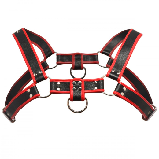 Master Series Bulldog Harness PU-Leather black-red adjustable w. Buckles D-Rings @Front & Back buy cheap