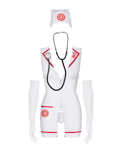 Minikleid Kostüm-Set Emergency Nurse m. Stethoskop Krankenschwester Kleid String Kopfteil Handschuhe kaufen