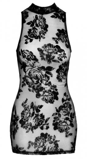 Minikleid ärmellos Stretch-Tüll & Samtflock Blumenmuster