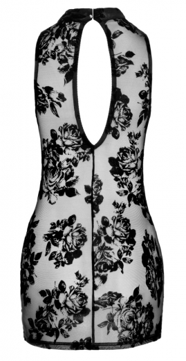 Minikleid ärmellos Stretch-Tüll & Samtflock Blumenmuster