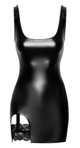 Minikleid im Straps-Stil Wetlook & Spitze schwarz mit Spitzen-Strumpfband F344 von NOIR günstig kaufen
