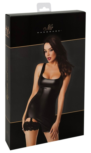 Minikleid im Straps-Stil Wetlook & Spitze schwarz F344 von NOIR günstig kaufen