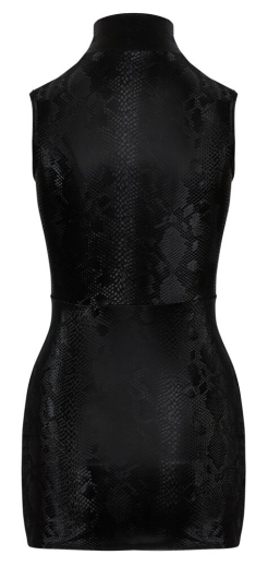 Minikleid m. Reissverschluss Schlangenhaut-Look schwarz mit hohem Stehkragen ärmellos & eng anliegend günstig kaufen