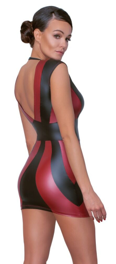 Mini Dress w. deep Necklines black-red Mattlook in Stripe-Look fittet with narrow Stretch Band @Neck by COTTELLI buy