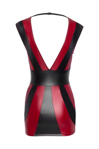 Mini Dress w. deep Necklines black-red Mattlook in Stripe-Look fittet short Dress with narrow Stretch Band @Neck buy cheap