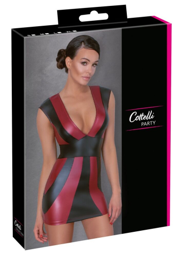 Mini Dress w. deep Necklines black-red Mattlook in Stripe-Look fittet Dress w. narrow Stretch Band @Neck by COTTELLI buy