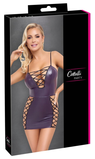 Mini Dress w. decorative Lacings Mattlook purple tight fit strappy short & sexy Dress large Cutouts by COTTELLI PARTY buy