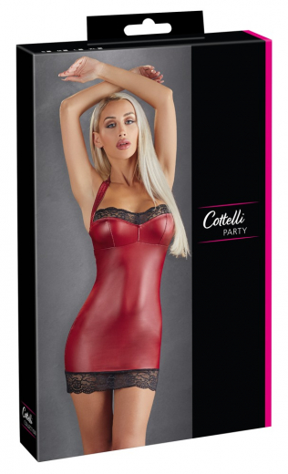 Minikleid m. Nackenträger Mattlook & Spitze rot