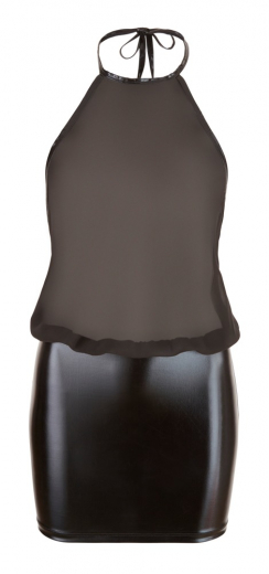 Minikleid m. Nackenträger Wetlook & Chiffon