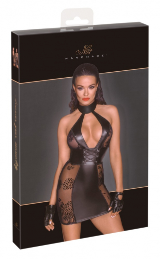 Minikleid Wetlook & Tüll m. Samtflock-Stickerei