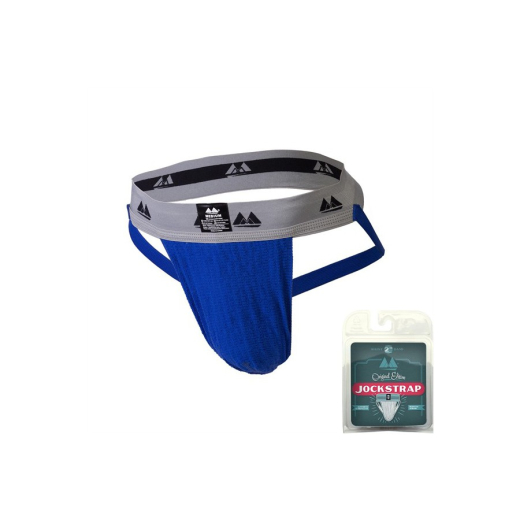 MM Jockstrap blau 5cm Bund hochelastischer po-freier Herrenslip mit 5cm breitem grauem Bund günstig kaufen