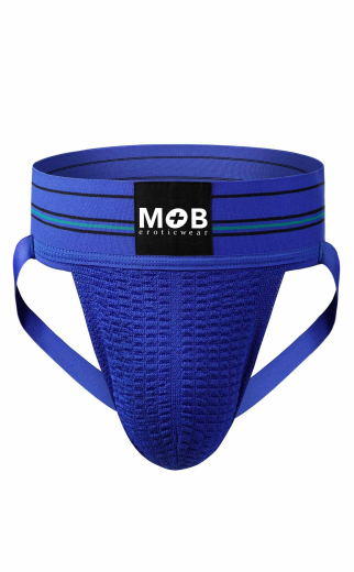 MOB Classic wide Jockstrap blau atmungsaktiv & elastisch m. schwarzem MOB-Logo auf dem breiten Taillenband kaufen