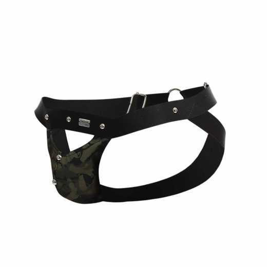 MOB Eroticwear Dngeon Peekaboo Jock grün mit Einblick & Metalldetails per MetallKunstleder schieber einstellbar kaufen