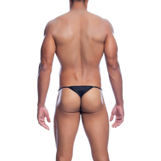 MOB Eroticwear Mikrofaser G-String schwarz hochelastisch in V-Form mit dreieckiger Rückseite & MOB-Logo günstig kaufen