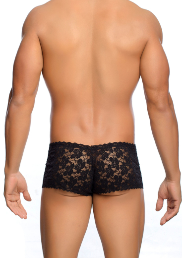 MOB Eroticwear Rose Lace Boy Short schwarz Hotpants aus zarter Rosenspitze elastisches transparentes Material kaufen