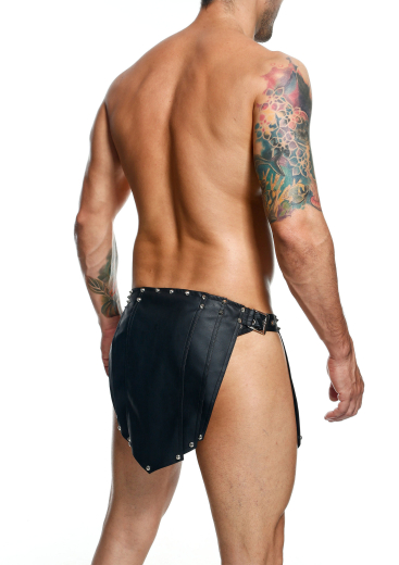 MOB Herrenrock Dngeon Roman Skirt schwarz seitlich offen Kunstleder m. Dreieck-Design & Spitznieten kaufen