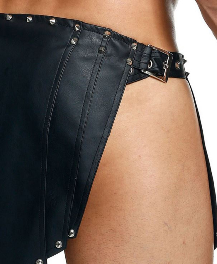 MOB Herrenrock Dngeon Roman Skirt schwarz aus Kunstleder m. Dreieck-Design & Spitznieten im Römer-Stil kaufen