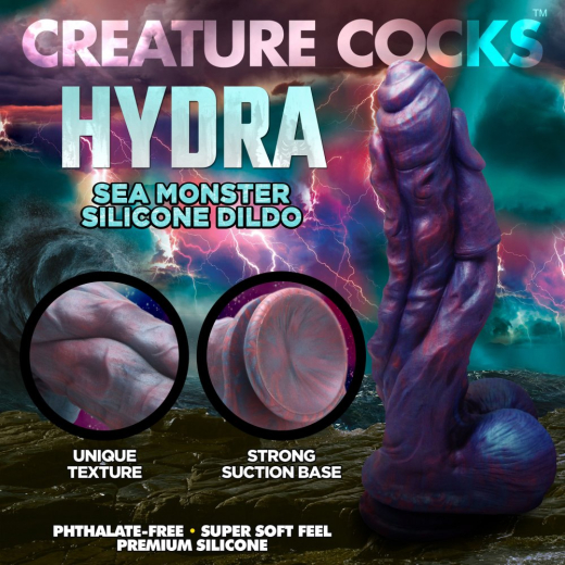 Monster-Dildo w. Suction Cup Hydra Silicone with 3 twisted Cocks red-blue-purple Sea-Monster-Dildo buy cheap