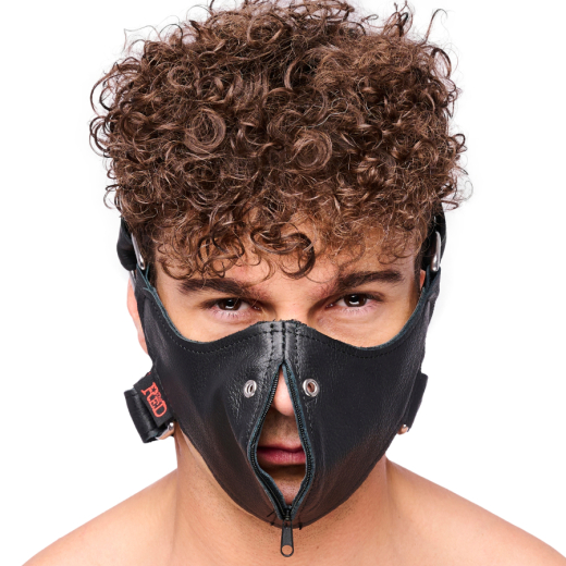 Mundhaube m. Reissverschluss & Kopfriemen Leder mit Druckknöpfen einstellbar BDSM Gesichtsmaske kaufen