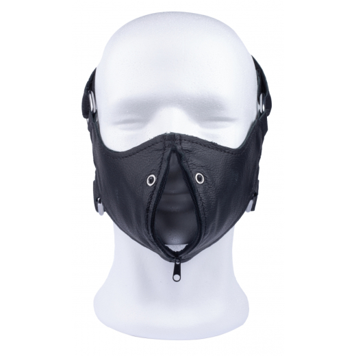 Mundhaube m. Reissverschluss & Kopfriemen Leder mit Elastikbändern & Druckknöpfen BDSM Gesichtsmaske kaufen
