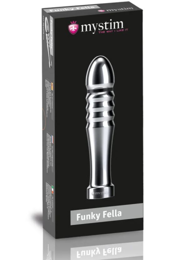 Mystim Funky Fella Electrosex Dildo grooved bipolar glossy polished Aluminium E-Stim Dildo by MYSTIM buy cheap