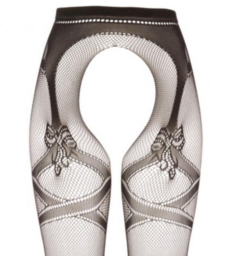 Netzstrumpfhose schrittfrei m. Strumpfband & Ziernaht