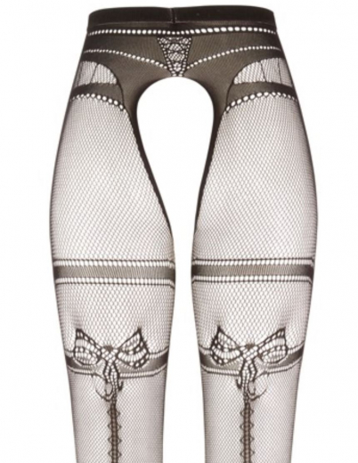 Netzstrumpfhose schrittfrei m. Strumpfband & Ziernaht