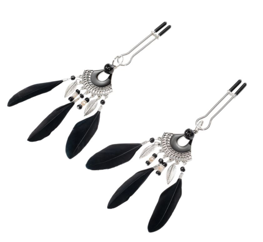 Nippel-Pinzenttenklemmen m. Federn schwarz-silber dekorativ mit Glöckchen & Anhängern verstellbar per Schieber kaufen