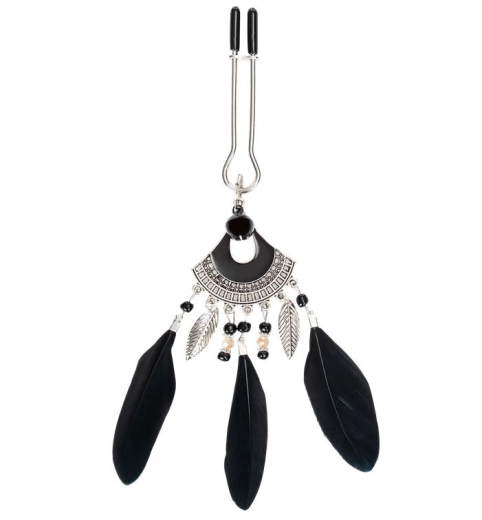 Nippel-Pinzenttenklemmen m. Federn schwarz-silber mit Glöckchen & Anhängern verstellbar von RIMBA günstig kaufen