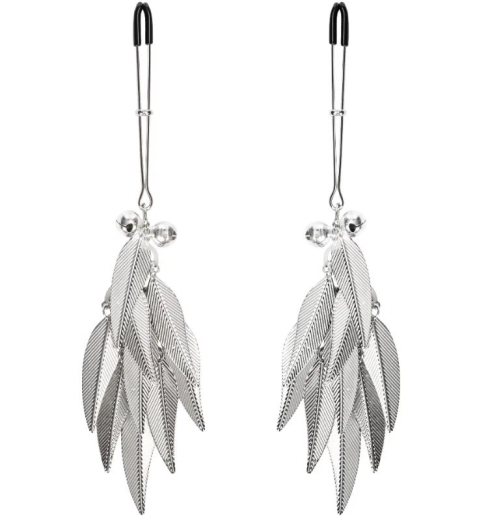 Nipple Tweezer Clamps w. Metal Feathers silver