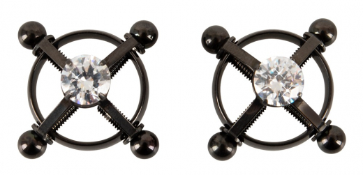 Nippelklemmen m. Stellschrauben & Schmucksteinen Edelstahl schwarz