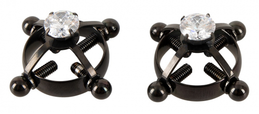 Nippelklemmen m. Stellschrauben & Schmucksteinen Edelstahl schwarz