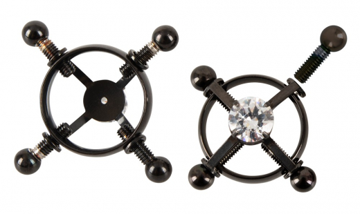 Nippelklemmen m. Stellschrauben & Schmucksteinen Edelstahl schwarz