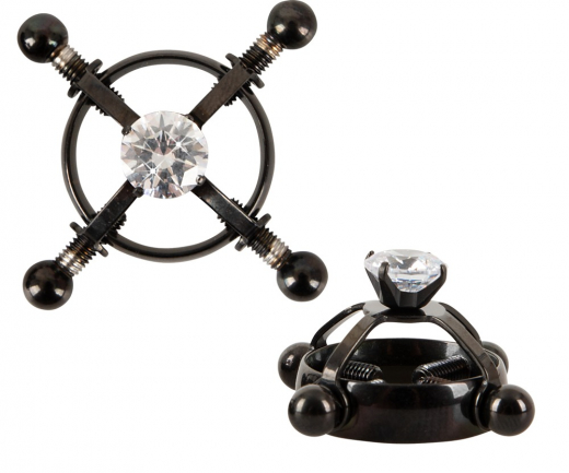 Nippelklemmen m. Stellschrauben & Schmucksteinen Edelstahl schwarz