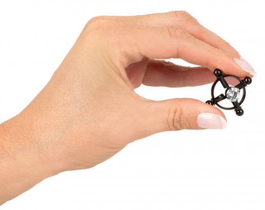 Nippelklemmen m. Stellschrauben & Schmucksteinen Edelstahl schwarz