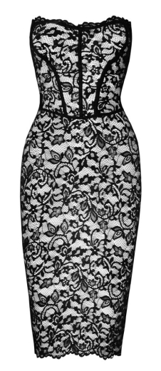 Noir Kleid trägerlos m. Schnürung Spitze knielang mit Nähten vorn hinten geschnürt F301 Spitzenkleid von NOIR kaufen