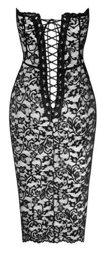 Noir Kleid trägerlos m. Schnürung Spitze knielang im Corsagen-Stil mit Nähten vorn hinten geschnürt günstig kaufen