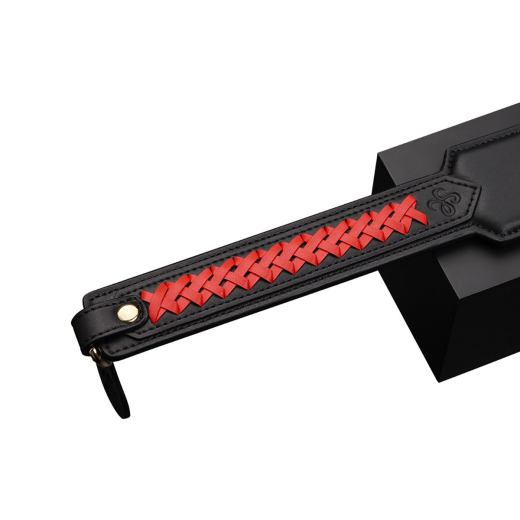 Paddle w. braided Handle PU-Leather black-red with Metal Core reinforced Spanking-Paddle by SEVANDA buy cheap