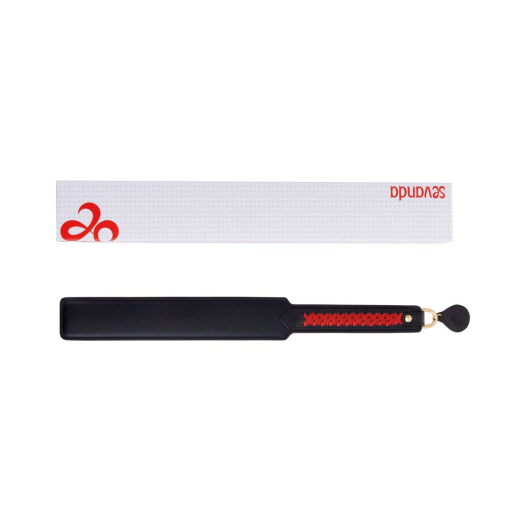 Paddle w. braided Handle PU-Leather black-red with Metal Core reinforced Spanking-Tool by SEVANDA buy cheap